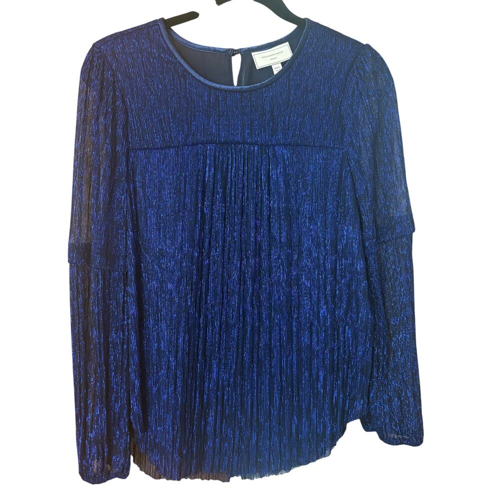 Anthropologie Moulinette Soeurs blue ruffle metallic long sleeve‎ blouse SIZE S